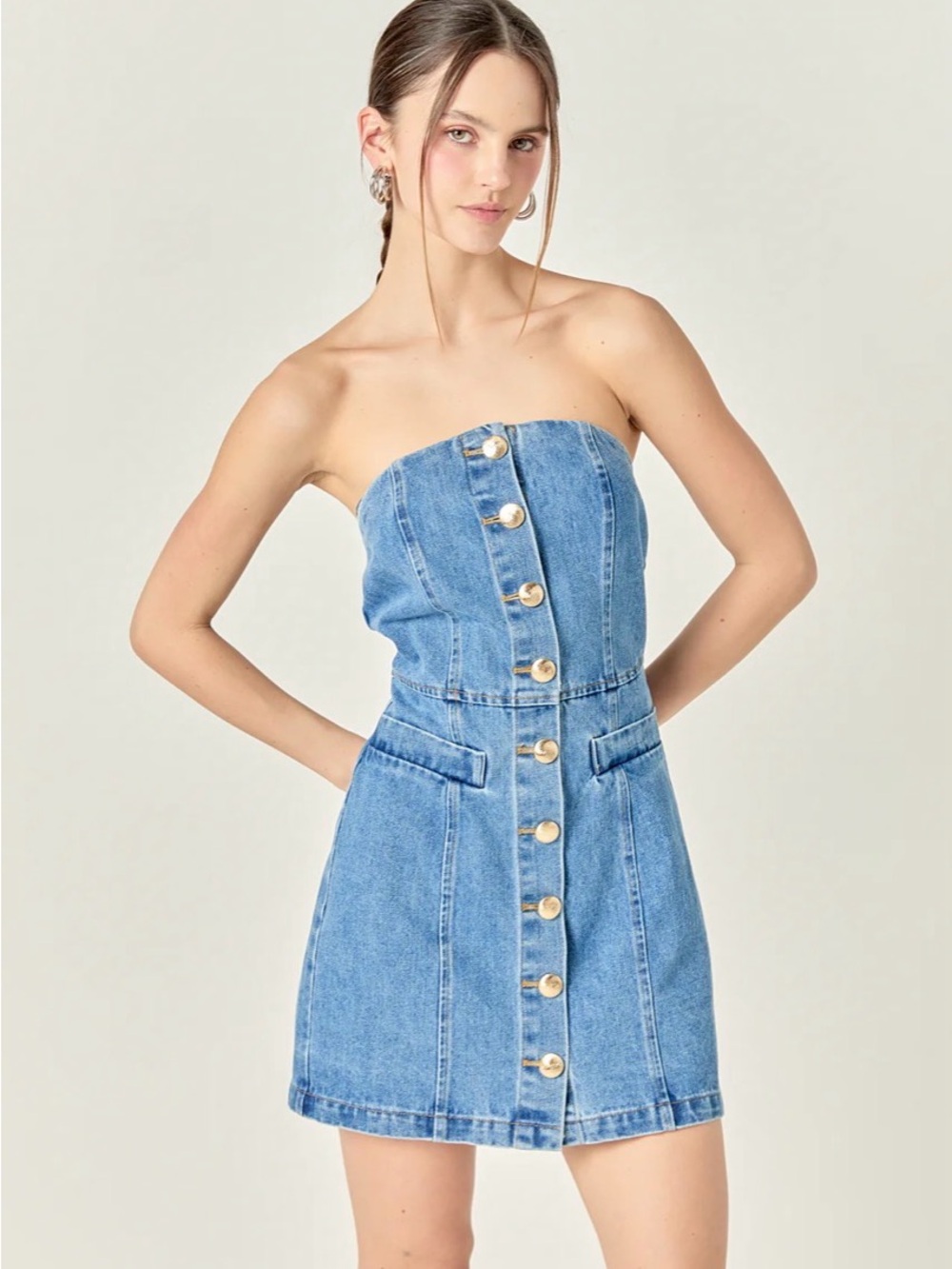 English Factory Dark Denim Strapless Mini Dress - Blue Jean